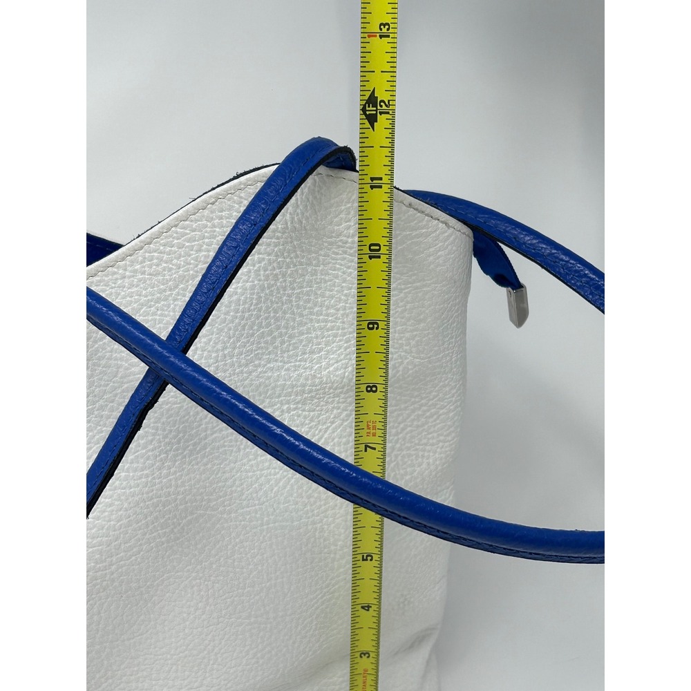 Genuine‎ Leather Made in Italy White Blue Slouchy Shoulder Bag Tote Pebbled - Picture 11 of 13